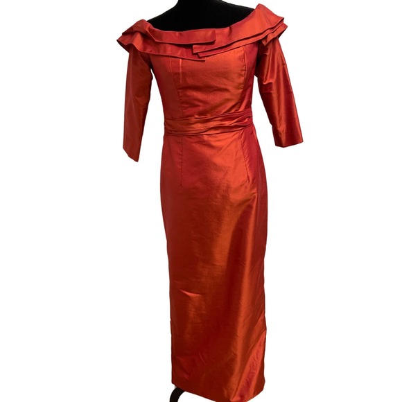 Marisa Baratelli Silk Off Shoulder Evening Gown Sz 6 - Picture 1 of 5